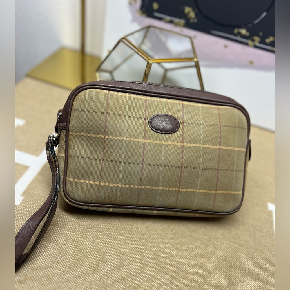 Burberry Brown Canvas Leather Clutch Bag